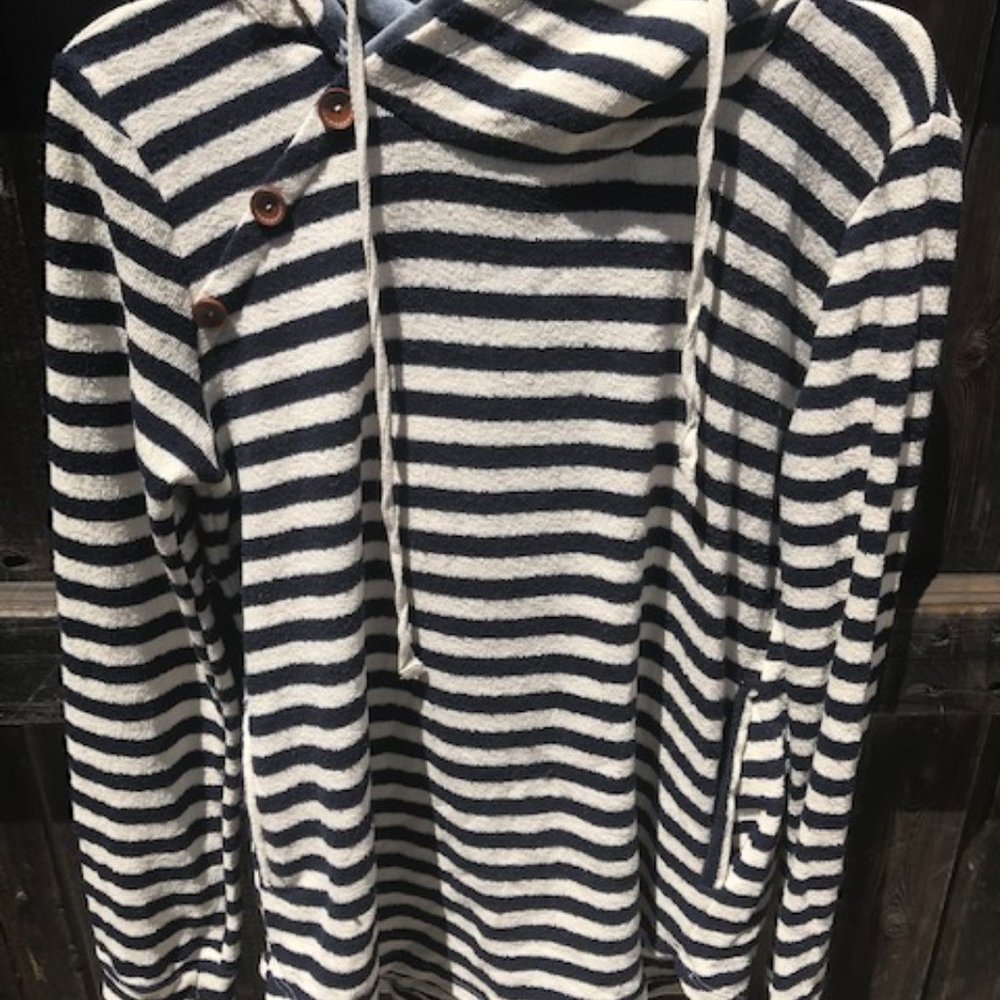 Tea n Rose, hoodie, navy and cream striped, large